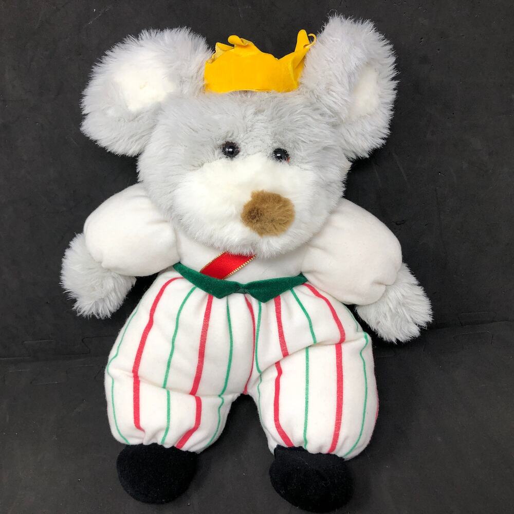 Vintage Commonwealth Mouse Plush Striped Christmas Animal‎ 13" Yellow Crown